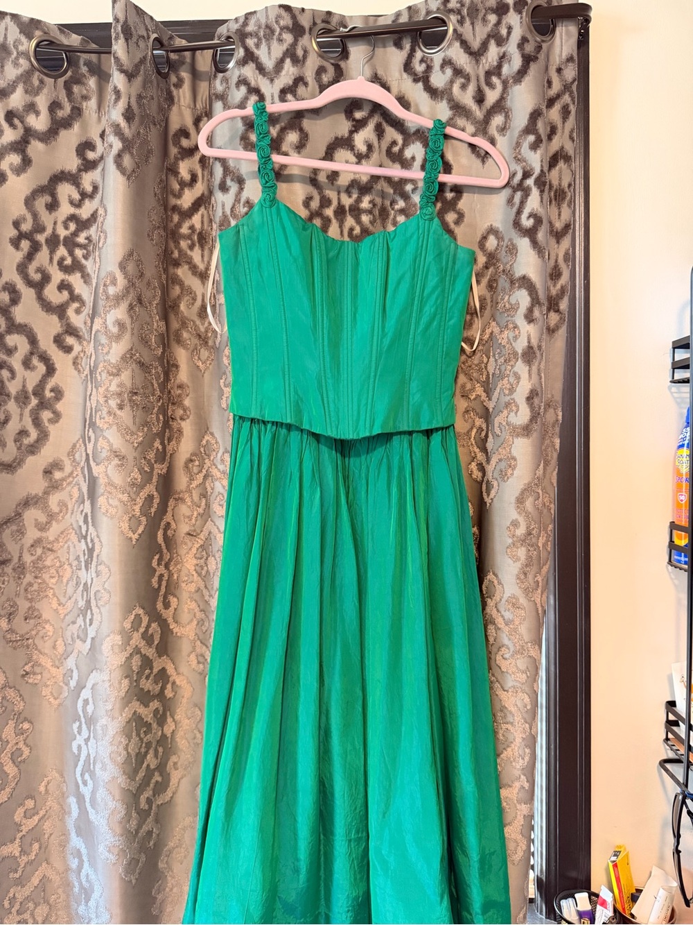 Jessica McClintock Emerald Green Maxi Dress with Braided Straps